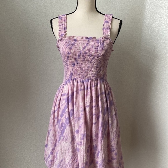 GAP Smocked Mini Dress-  Pink + Purple Tie Dye - Size Large - Picture 6 of 7